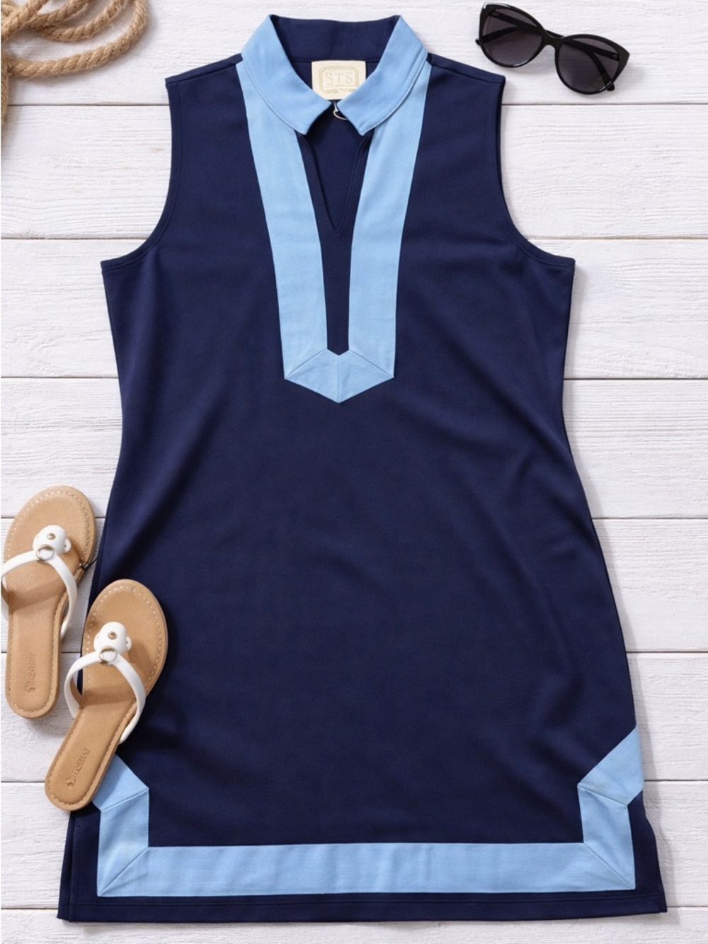 Sail to Sable Navy Hydrangea Trim Shift Dress NWT XL